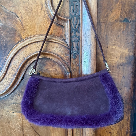 Escada Deep Plum Suede Baguette - Picture 1 of 8